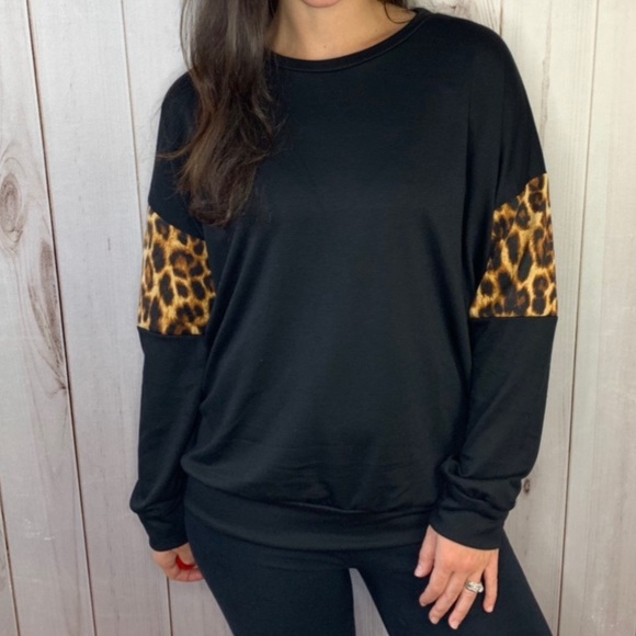 The Taylor Pullover- black and animal print top - Picture 6 of 9